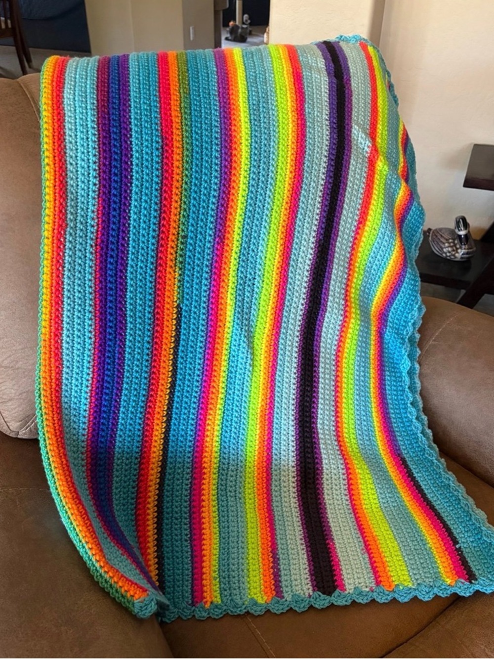 Granny Stripe Rainbow Hand Crocheted Afghan
